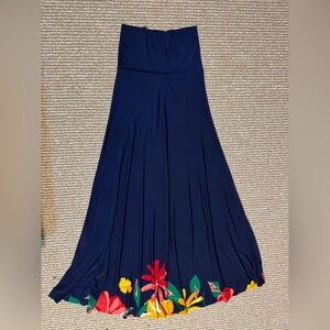 Navy jersey maxi skirt with Floral Accents